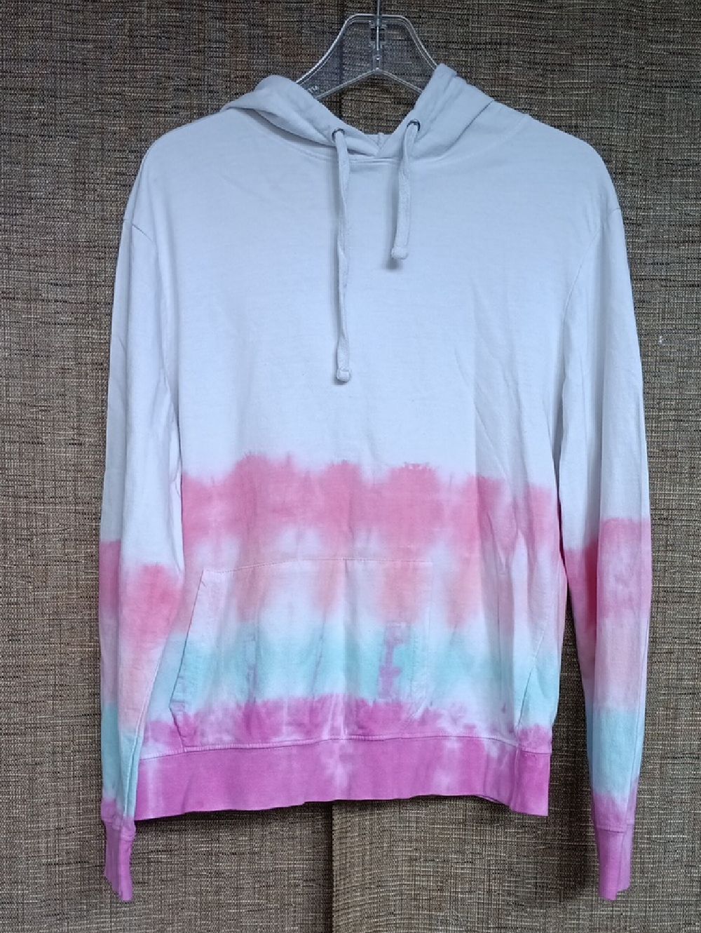 Tie-Dye Pullover Cotton Hoodie - White with Pink & Aqua